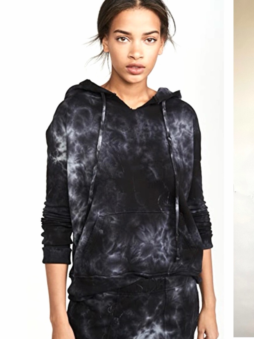 Nili Lotan Janie Tye Dyed Cotton Jersey Pullover Hoodie Black Distressed XS